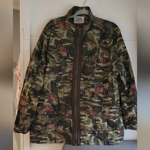 Ashley By 26 International Camo Floral Utility Full Zip Jacket